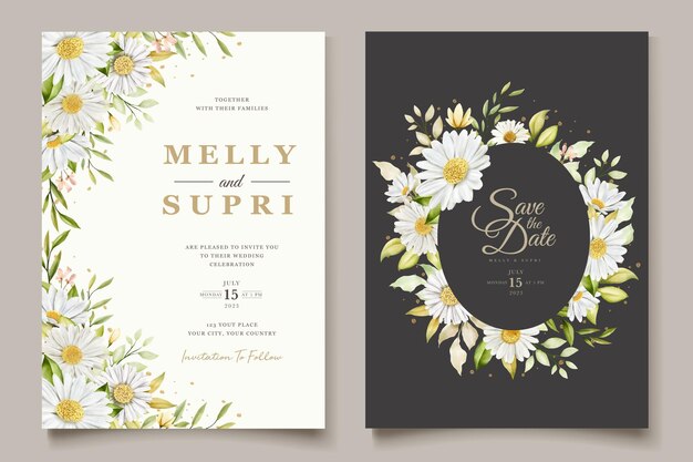 Summer watercolor chrysanthemum flower card set