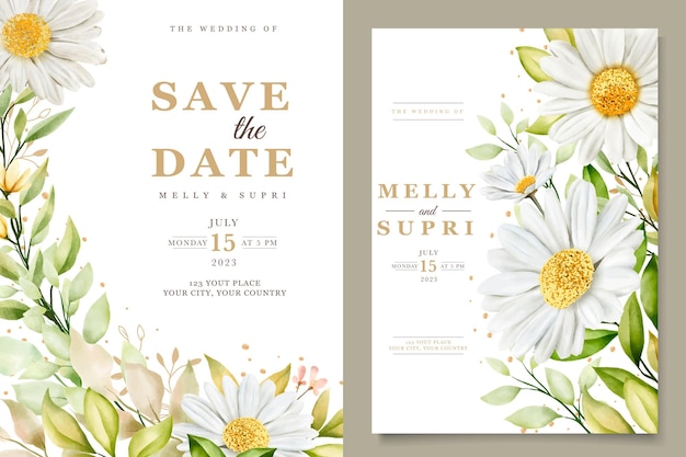 Free Vector summer watercolor chrysanthemum flower card set