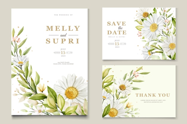 Free Vector summer watercolor chrysanthemum flower card set