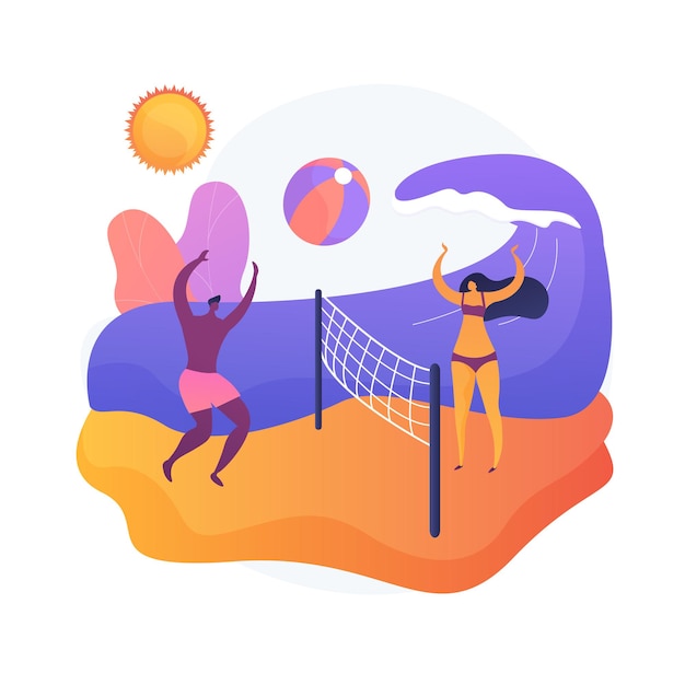 Free Vector summertime activities. summer vacation, seaside relax, outdoor ball games. suntanned tourists playing beach volleyball. active rest idea. 