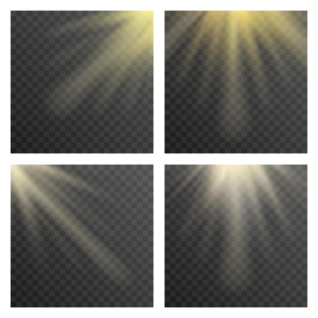 Sun beams or sun rays on transparent checkered background .