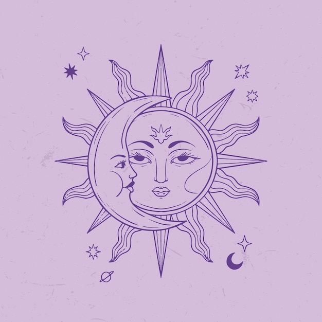 Sun and moon drawing illustration