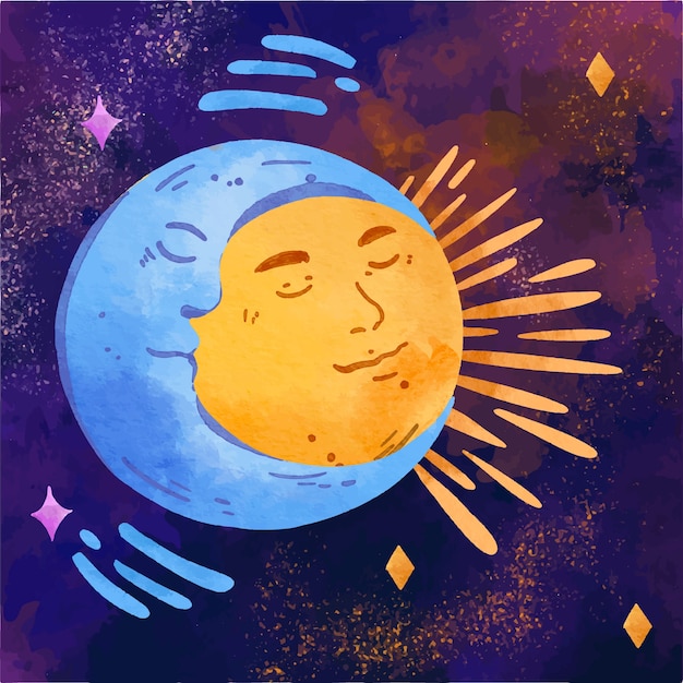 Free Vector sun and moon drawing illustration