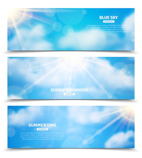 Free Vector sun through clouds sky banners set