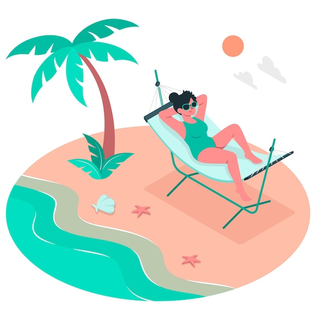 Sunbathe in a hammock concept illustration