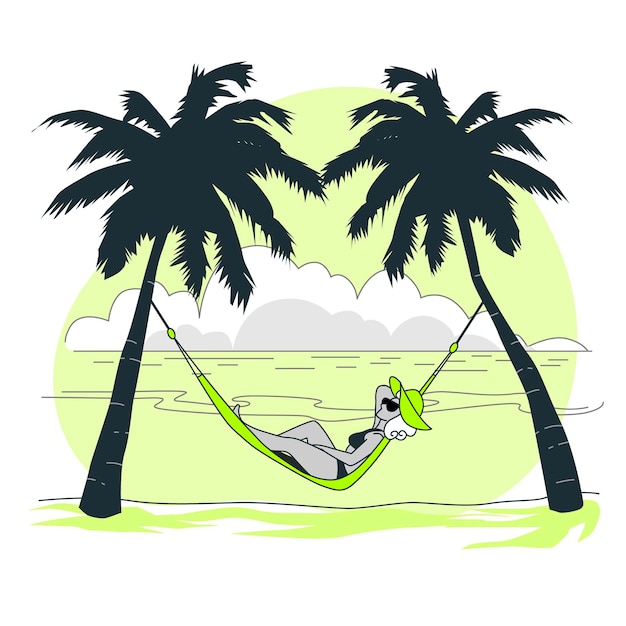 Sunbathe in a hammock concept illustration