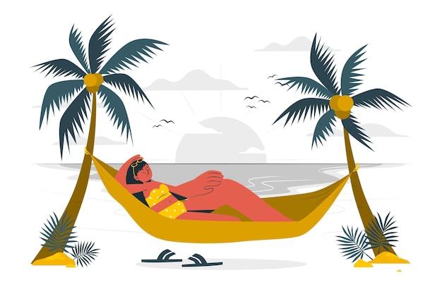 Sunbathe in a hammock concept illustration