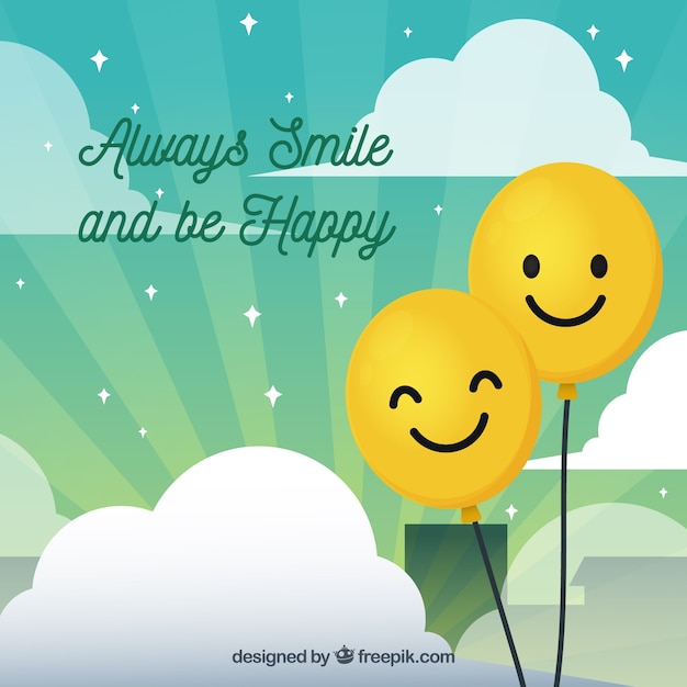 Free Vector sunburst background with clouds and happy balloons