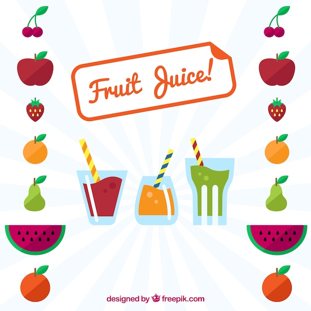 Free Vector sunburst background with juices and decorative fruits