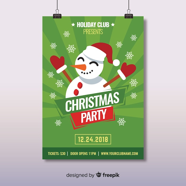 Sunburst snowman christmas party poster template