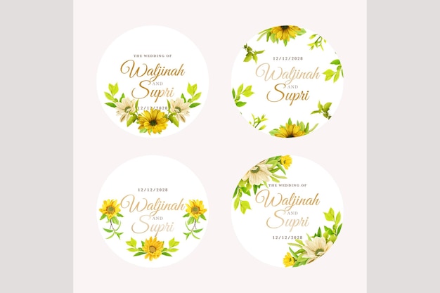 sunflower floral sticker and label illustration