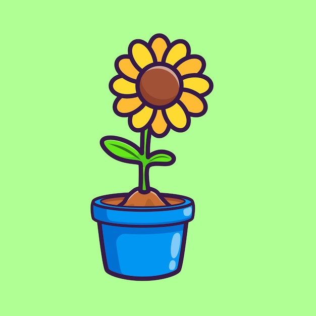 Free vector sunflower on pot cartoon vector icon illustration nature object icon isolated flat vector