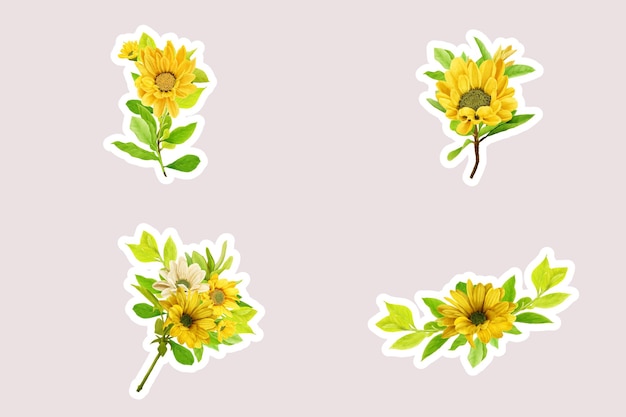 Free Vector sunflower sticker and bouquet arrangement design