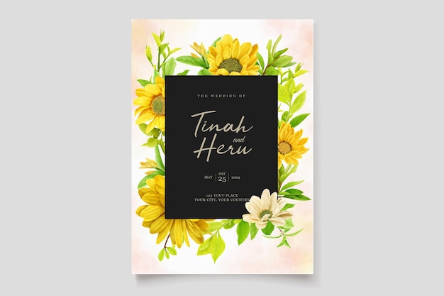 Free Vector sunflower wedding invitation card design