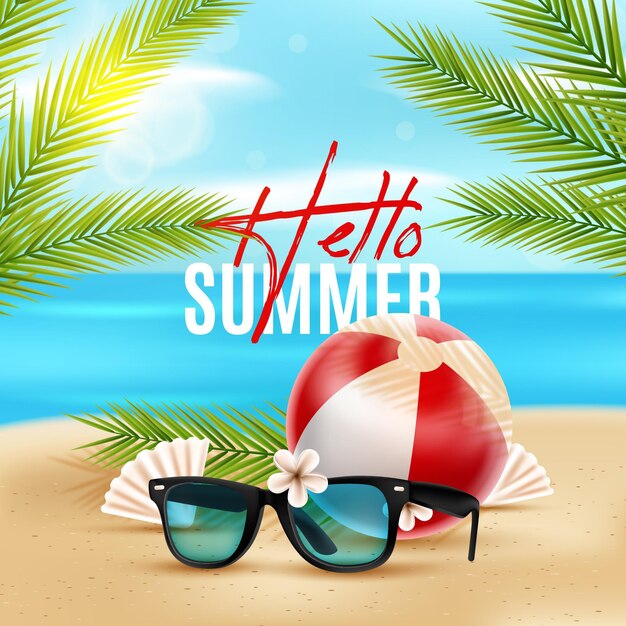 Sunglasses on sand realistic summer background