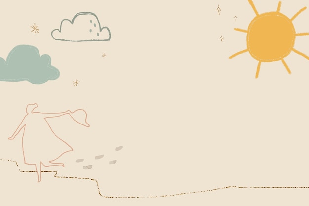 Free Vector sunny weather background vector in brown with cute doodle illustrations