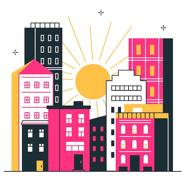 Free Vector sunrise over city concept illustration