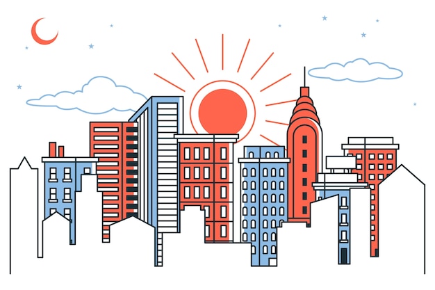 Free Vector sunrise over city concept illustration