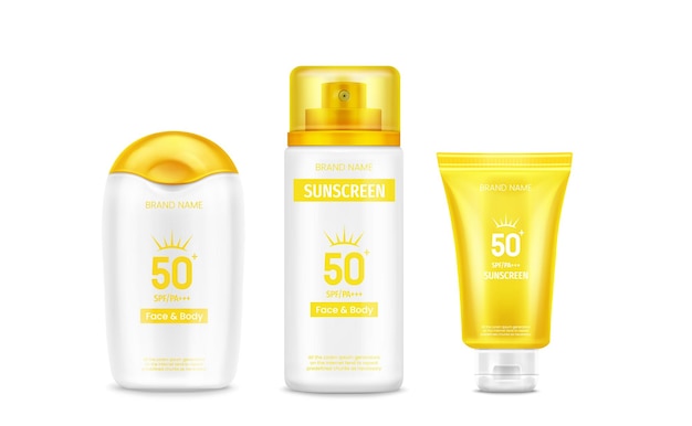 Free vector sunscreen cream bottle and tube with yellow cap