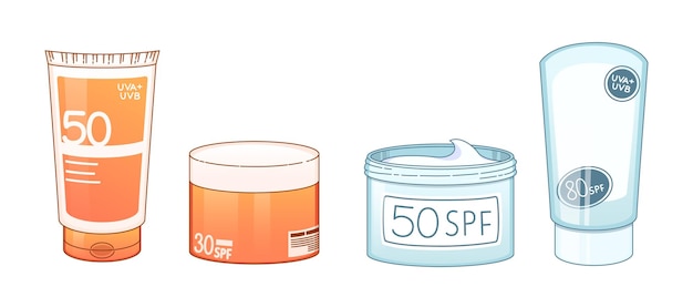 Free vector sunscreen cream in plastic tube and jar