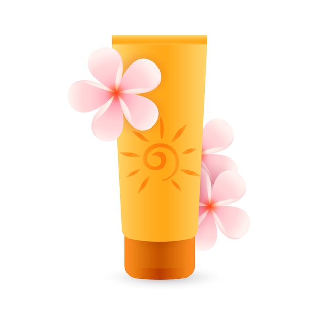 Free vector sunscreen product with pink flowers