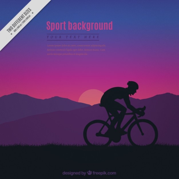 Free vector sunset background with a cyclist silhouette