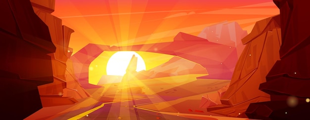 Free vector sunset canyon background desert cartoon bg vector