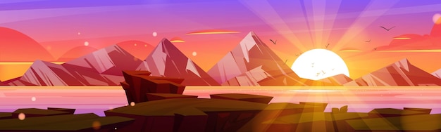 Free Vector sunset at scenery mountains landscape nature