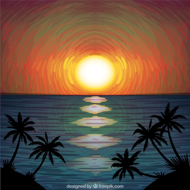 Free Vector sunset in the sea