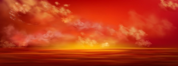 Free Vector sunset sky in sea red clouds flying over ocean