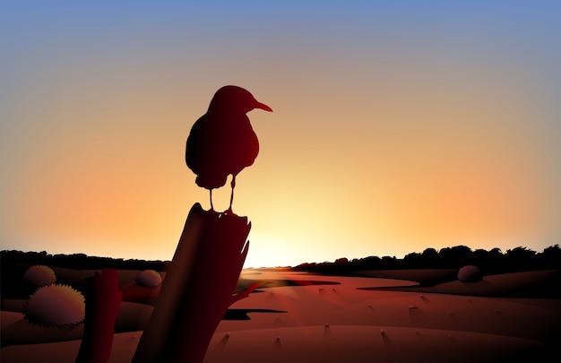 Free Vector a sunset view of the desert with a big bird