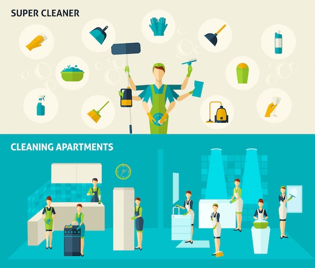 Super Cleaner Flat Banners Set