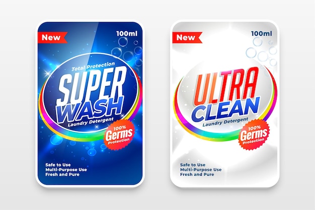 Free Vector super detergent labels in blue and white colors