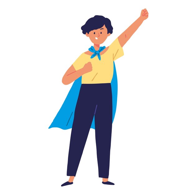 Super Mom Mother wear cape flying pose superhero family illustration