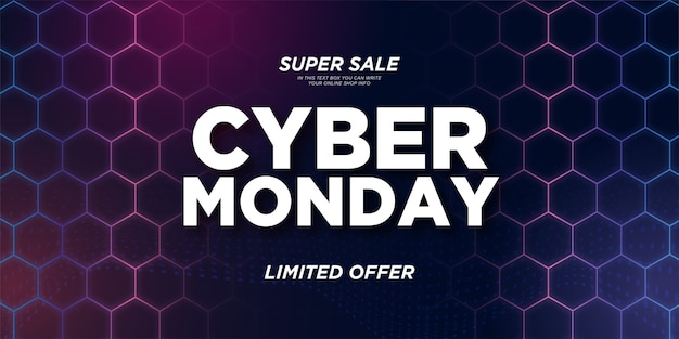 Free Vector super sale cyber monday banner with colorful hexagonal 3d background