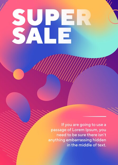 Super sale poster with abstract neon shapes and text