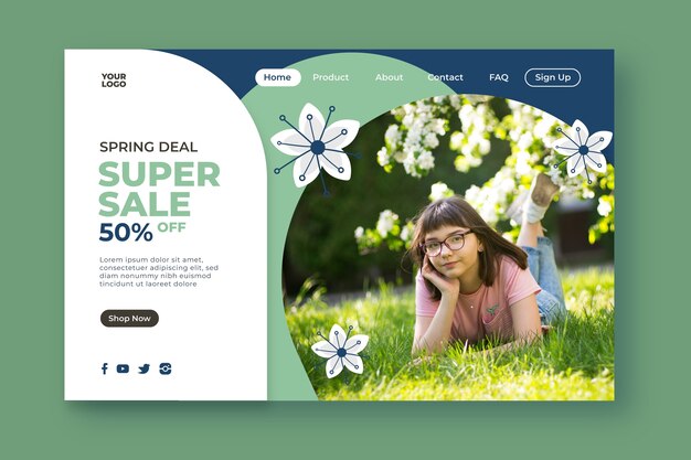 Free Vector super sales and girl in park landing page