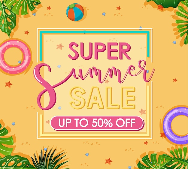 Super Summer Sale banner with beach element