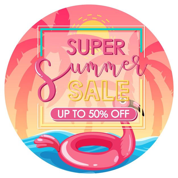 Super Summer Sale text banner with pink beach background