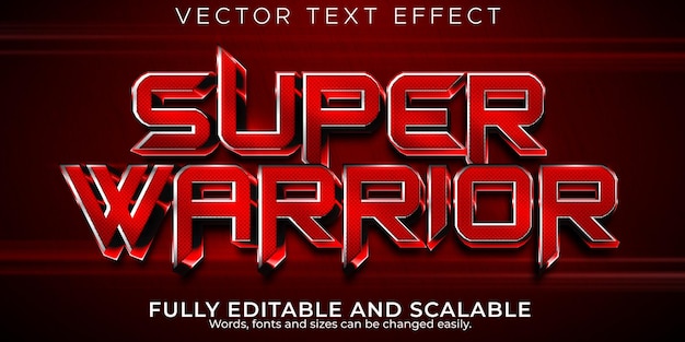 Free vector super warrior text effect editable red and metallic text style