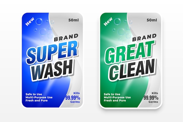 Free Vector super wash and great clean detergent labels