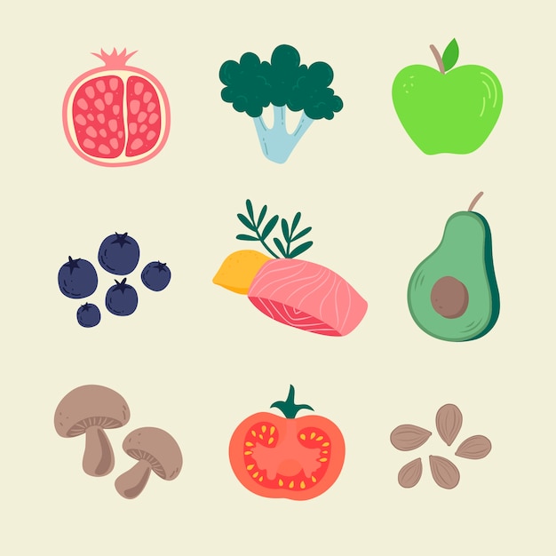 Superfood set hand drawn style