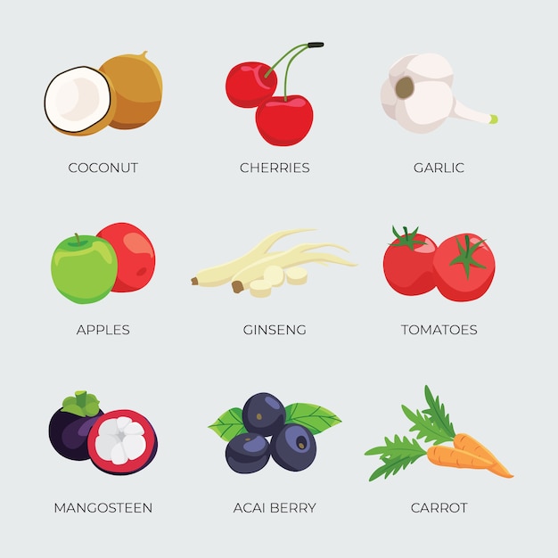 Free Vector superfood veggies and fruit