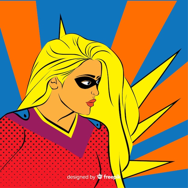 Free vector superheroine character with pop art style