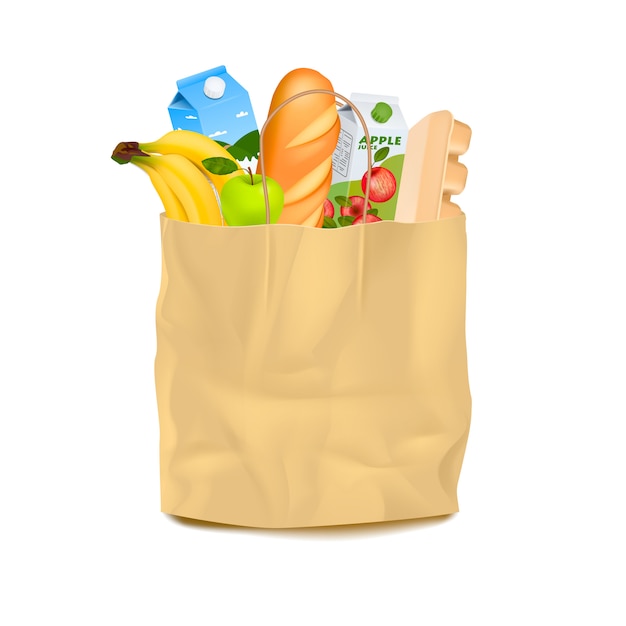 Supermarket Carrier Paper Bag With Food