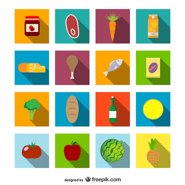 Supermarket food icons set 