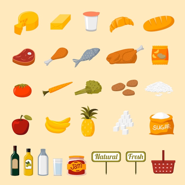 Supermarket food selection icons