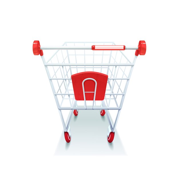 Supermarket grocery coated wire shopping pushcart with red plastic handle 