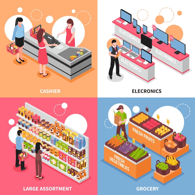 Supermarket Isometric Concept Icons  Set