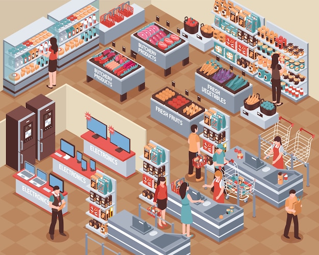 Supermarket isometric illustration